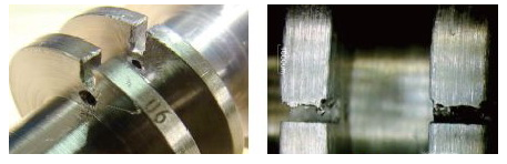如圖2所示零件是由兩種不同材料焊接而成,其中中間兩段有1.5 mm×3 mm和1.5 mm×3.5 mm的走線槽,φ 1.5 mm通孔走線孔,走線孔和走線槽的加工只能在分段單件粗加工之后進(jìn)行,由于零件精車過程中毛刺翻到走線槽和孔內(nèi),長期以來走線槽和孔毛刺的去除都是由鉗工手工用什錦銼刀倒角完成,由于中間兩段之間的距離只有5 mm(見圖2),施展銼刀空間狹小,導(dǎo)致在修銼去毛刺過程中把零件劃傷(見圖3、圖4)。 如圖2所示零件是由兩種不同材料焊接而成,其中中間兩段有1.5 mm×3 mm和1.5 mm×3.5 mm的走線槽,φ 1.5 mm通孔走線孔,走線孔和走線槽的加工只能在分段單件粗加工之后進(jìn)行,由于零件精車過程中毛刺翻到走線槽和孔內(nèi),長期以來走線槽和孔毛刺的去除都是由鉗工手工用什錦銼刀倒角完成,由于中間兩段之間的距離只有5 mm(見圖2),施展銼刀空間狹小,導(dǎo)致在修銼去毛刺過程中把零件劃傷(見圖3、圖4)。